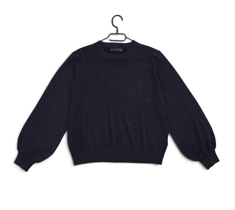 Sweter Z Srebrzystą Nitką Bufiaste Rękawy Czarny Marks & Spencer |R. L