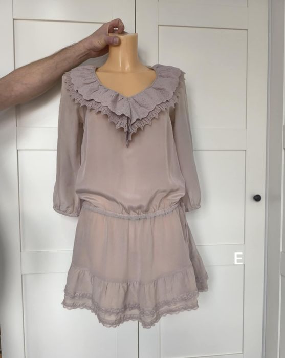 Sukienka krótka długi rękaw lekka silk cotton boho 10 M 38 Warehouse