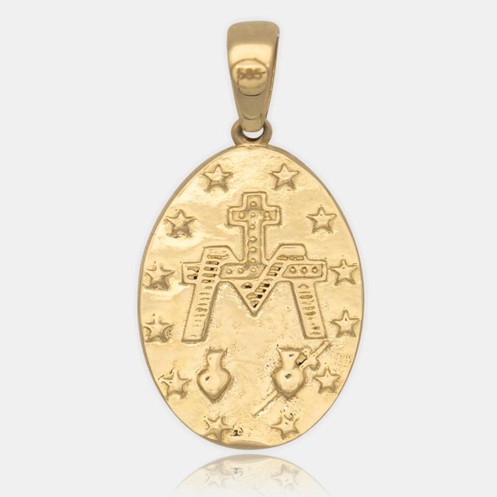 Złota zawieszka szkaplerz Matka Boska, cudowny medalik 585