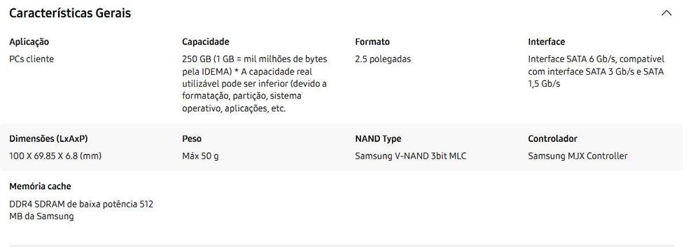 SSD Samsung 860 EVO 250GB – 2.5" SATA, Testado e Pronto a Usar