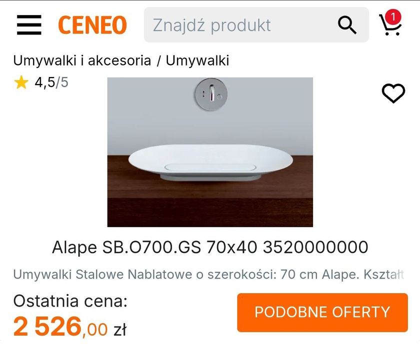 Umywalka emaliowana Alape 70x40 biała