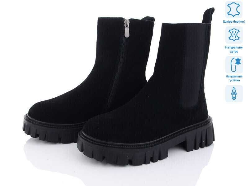 Натуральна замша/натуральне хутро. Класні черевики/челсі.Зима!