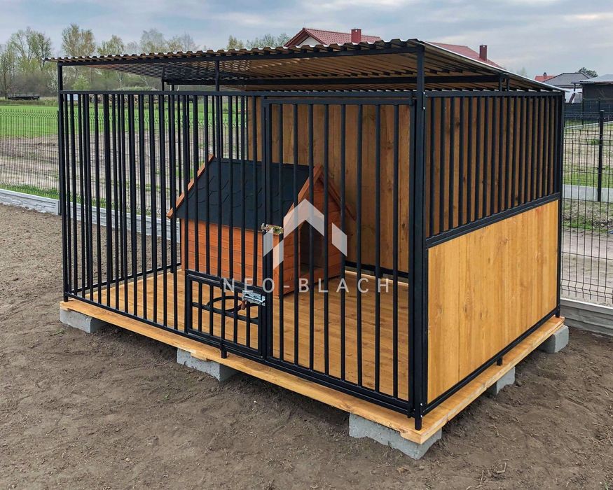 Kojec dla psów 2,5x2m - Uchwyt na miski Drewniana podłoga NB176