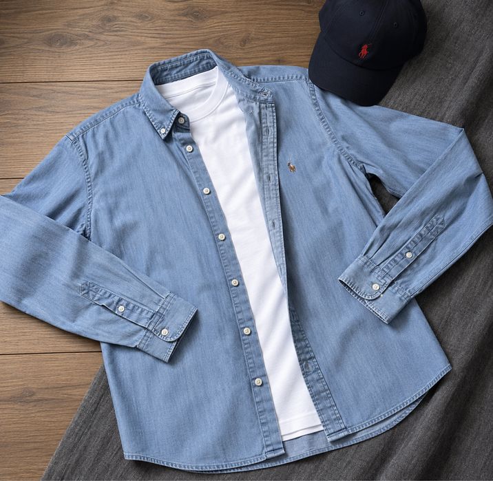 Оригінал Polo Ralph Lauren Ральф Лорен чоловіча джинсова сорочка Classic Fit Denim Chambray 100% бавовна світло-блакитна XXL 2XL