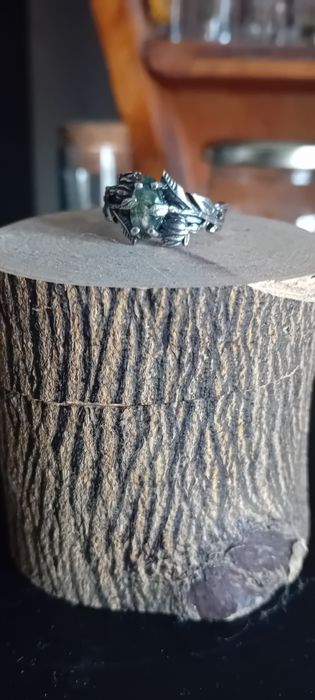 Anél de Prata com pedra Ágata de Musgo