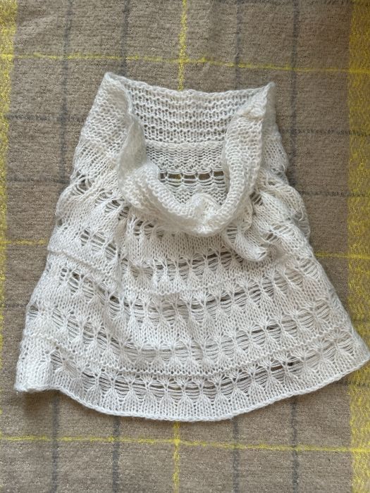 Komin wełniany szal moher 100% jasno kremowy ażurowy wzór