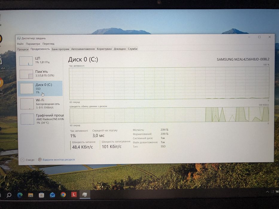 Топовий ноутбук Lenovo RYZEN 5 8GB DDR5 , SSD 256GB