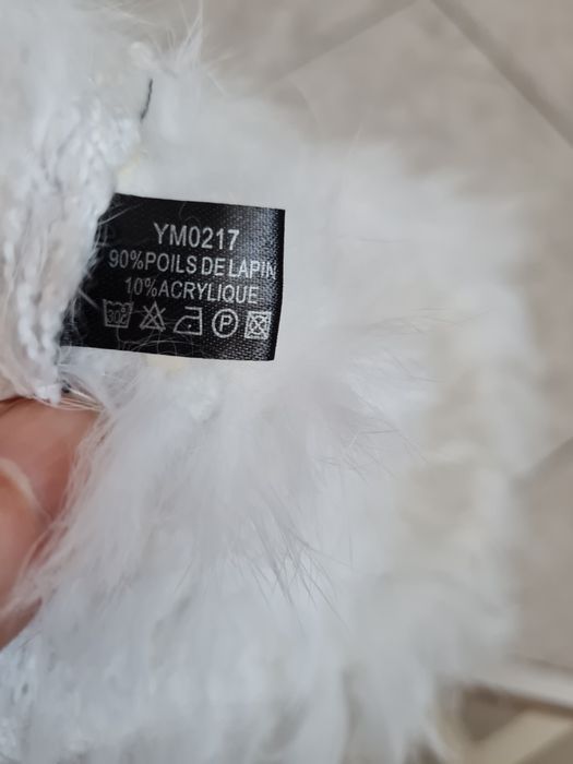 Czapka ciepła z prawdziwym króliczym futerkiem biała NOWA z FRANCJI