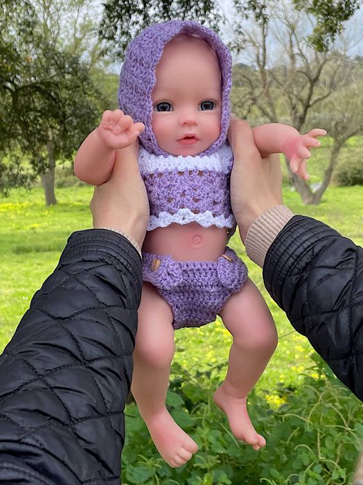 Boneca bebé reborn corpo inteiro silicone 34cm olhos abertos