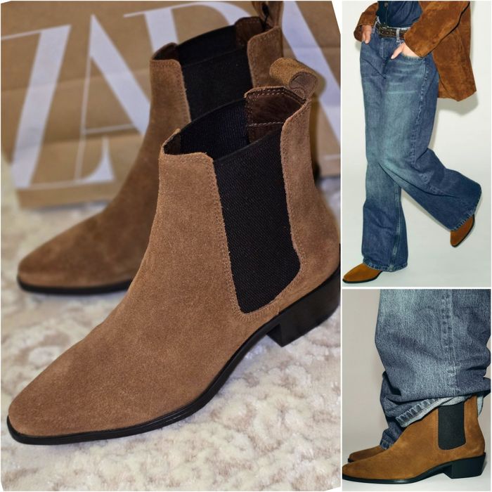 Натуральні черевики-челсі-козаки zara.