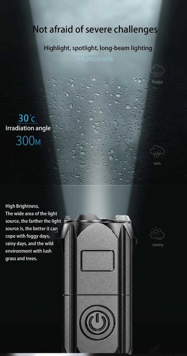 Фонарик Smiling Shark с регулировкой дальности на аккумуляторе