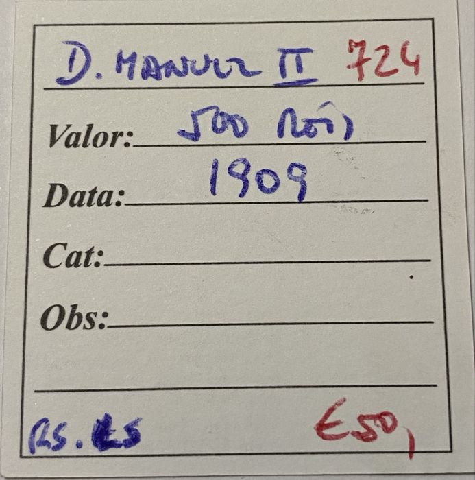 Moeda 724 - D MANUEL II - 500 Reis 1909