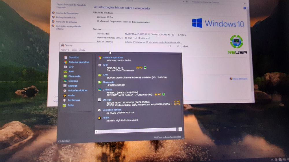 Pç HP705G3 6ªG|AMD-3.7Ghz|16G|SSD256G+HDD500G|Wifi+BT|VGA/DP|W11