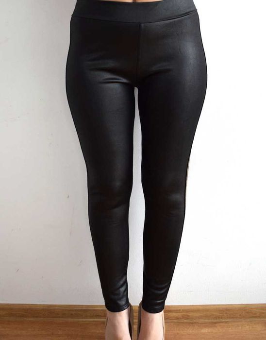 Leginsy woskowane wysoki stan xl xxl 42 - 44 czarne grube spodnie