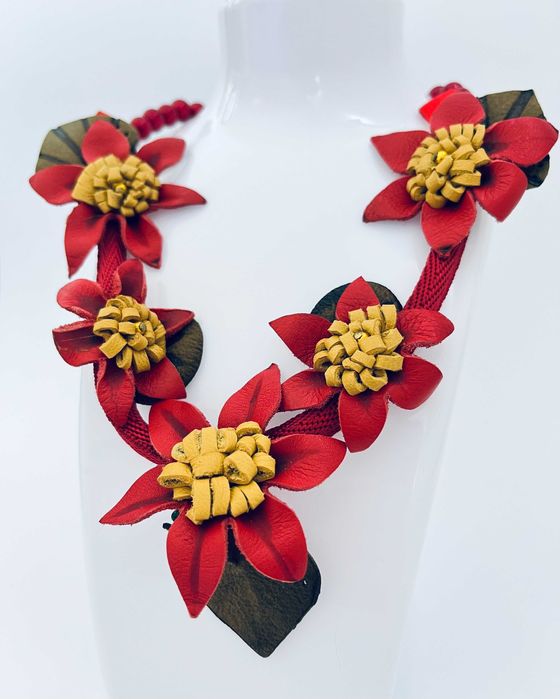 NASZYJNIK skórzany w stylu boho, HANDMADE