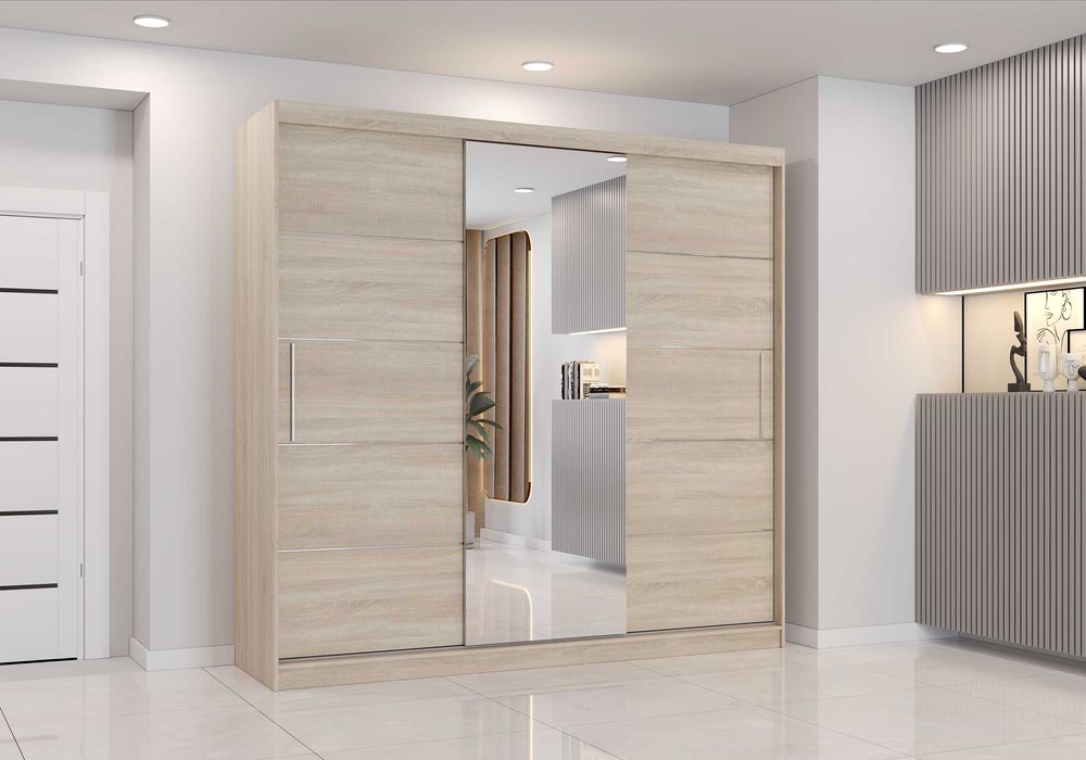 Duża szafa ASTRA 230cm przesuwna z lustrem 3 drzwiowa biała grafit