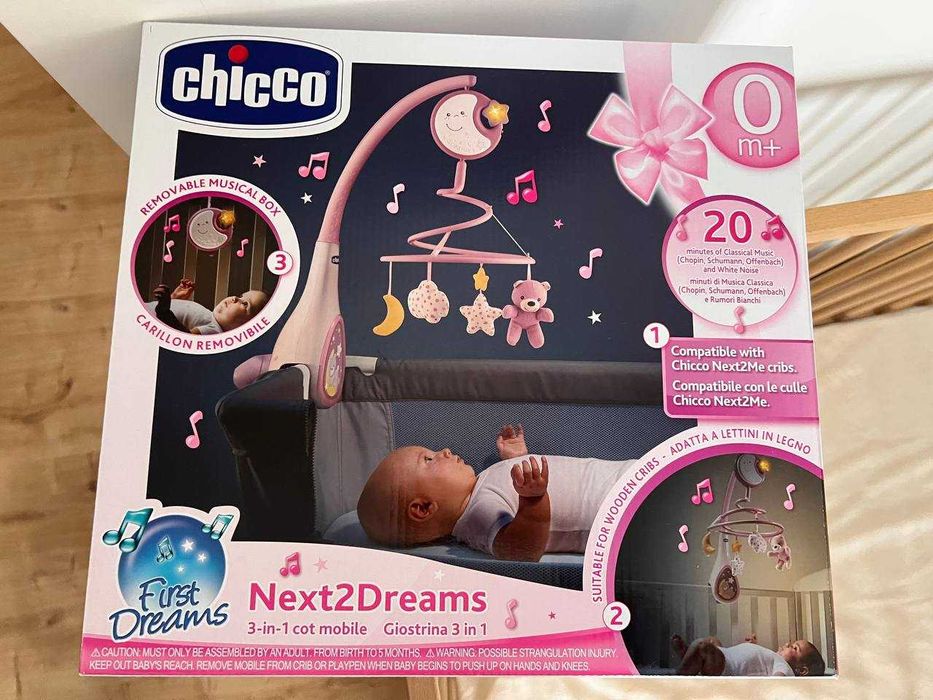 Karuzela do łóżeczka Chicco Next2Dreams (Różowa) First Dreams + Pudełko