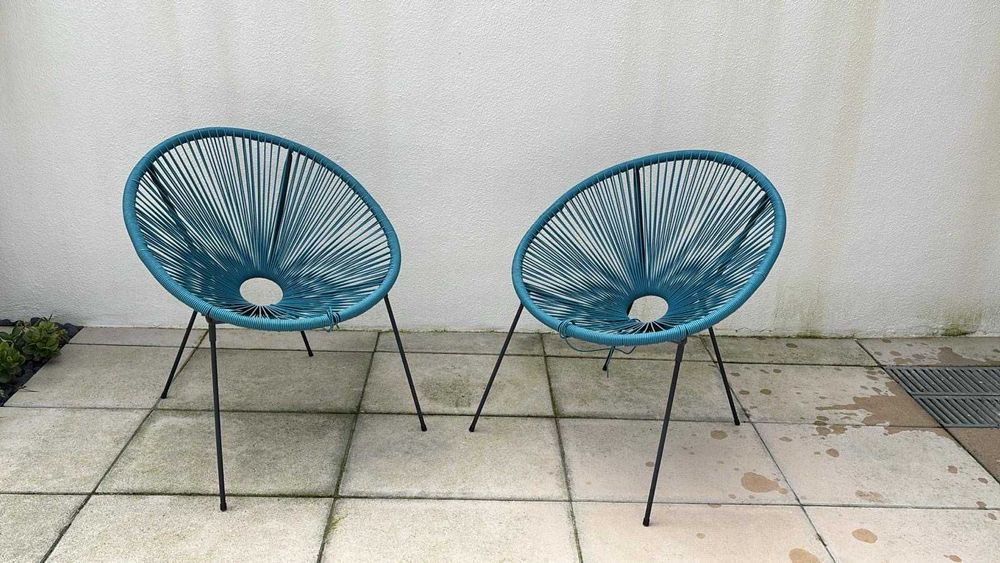 Cadeira de rattan azul mikonos Acapulco