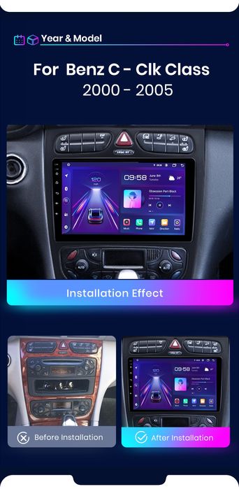Rádio 9" android Mercedes C-CLK 2000-05 W203 S203 A209 WIFI GPS Novo