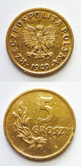 5gr 1949r bez znaku mennicy brąz