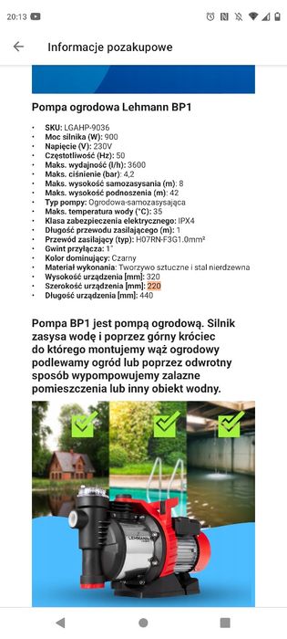 Pompa nowa  hydrofobowa