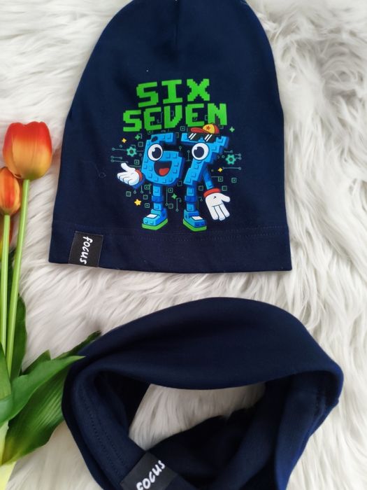 Komplet wiosenny czapka komin 67 six seven Brainrot dla chłopca
