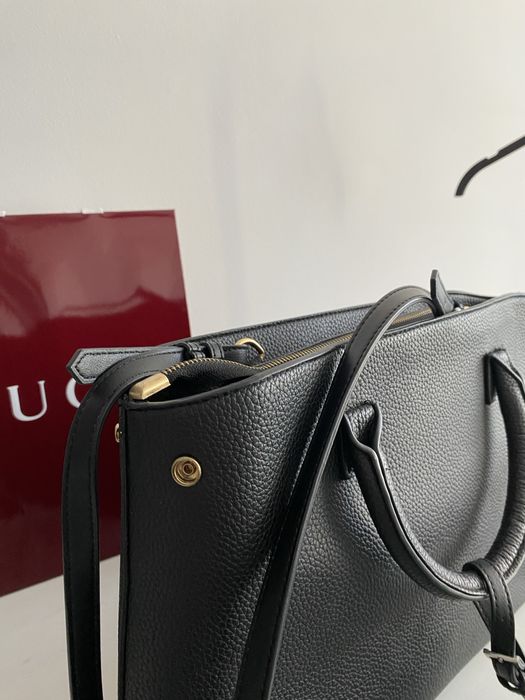 Czarna pojemna torba torebka na ramię do ręki shopper eko skórzana