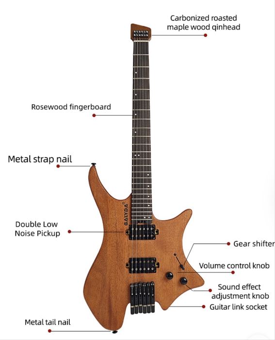 гітара безголова headless galyda, headless guitar