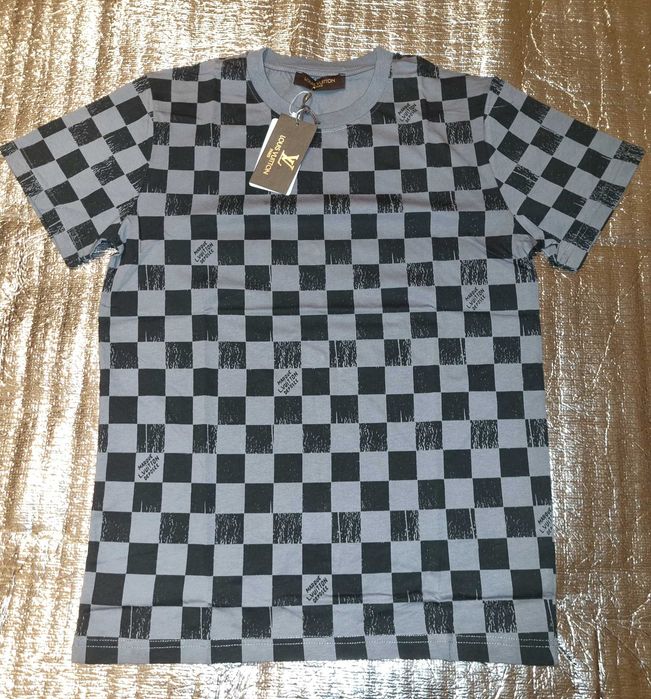 Nowa szara koszulka LOUIS VUITTON LV T-shirt moda kratka prezent L