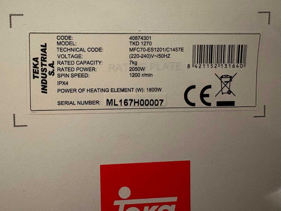 Maquina de Lavar Roupa TEKA TKD1270 - 7Kg - A+++
