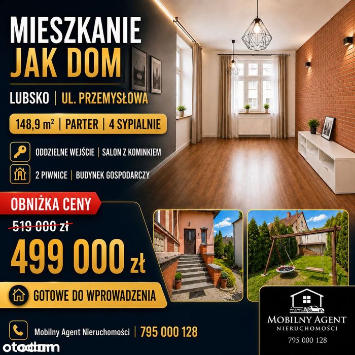 NOWA CENA ! Piękne Nowoczesne  Przestronne mieszkanie   Parter 5 Pokoi