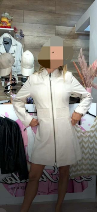 Płaszcz 36 38 beżowy skóra naturalna