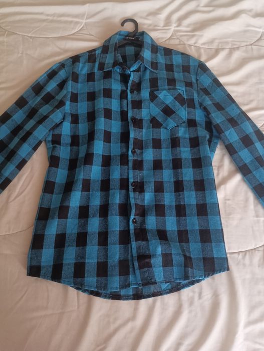 Camisa Quadrados Azul Preta