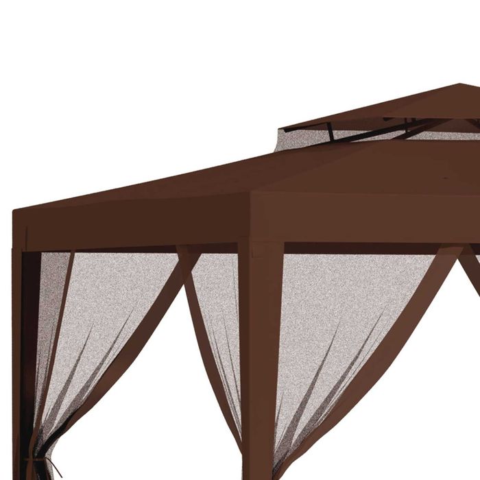 Pérgola quadrada 297x297x268 cm com teto ventilado e cortinas