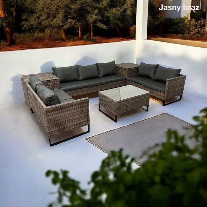ZESTAW MEBLI OGRODOWYCH / Duży narożnik / Technorattan / 7 osobowy