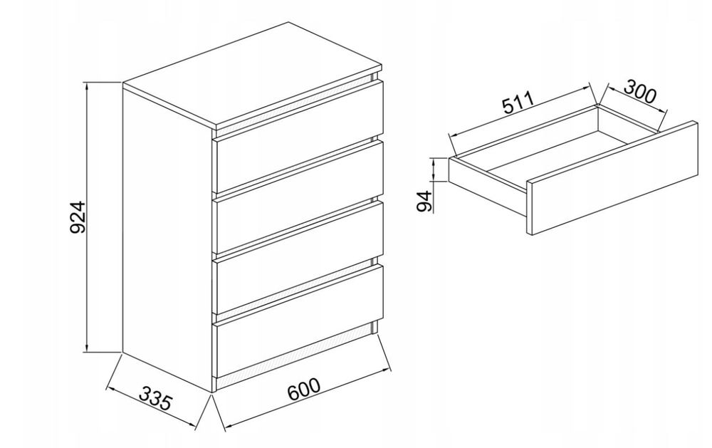 Komoda biała, 4 szuflady, nowa