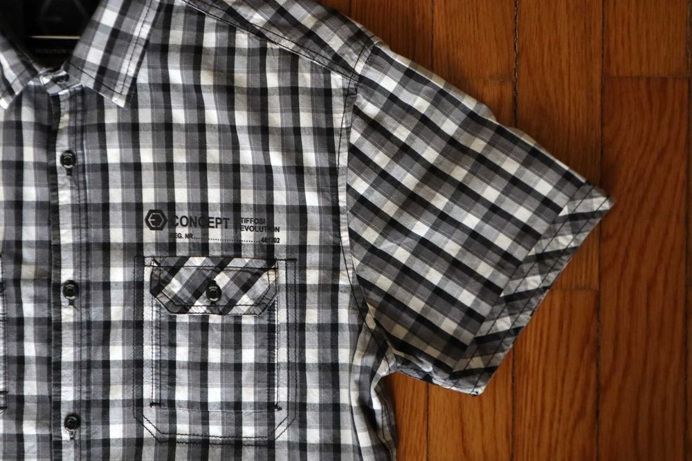 Camisa Tiffosi algodão de manga curta xadrez cinza