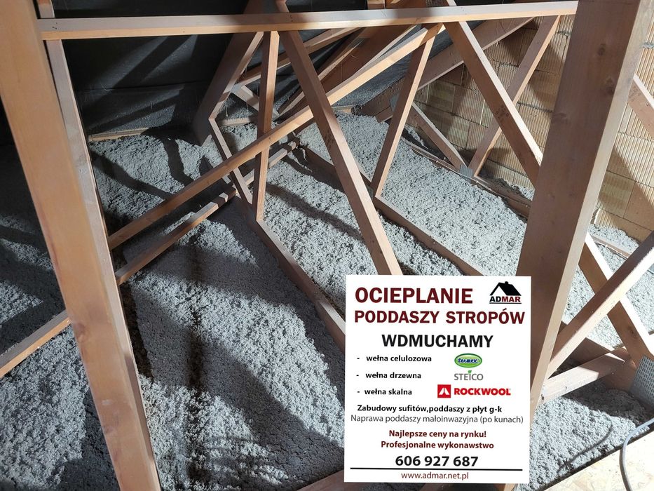Ocieplenia  wełną, celulozą  zabudowy sufitów z płyt g-k ,