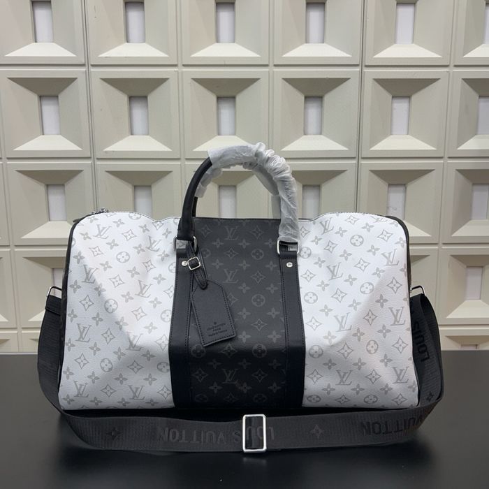 Louis Vuitton Keepall сумка мужская спортивная белая с черным дорожная