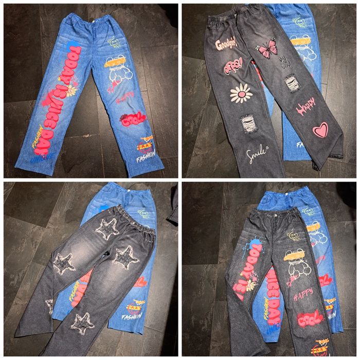 4 pary spodni dziewczęcych 146/152 materiałowe imitujące jeans modne