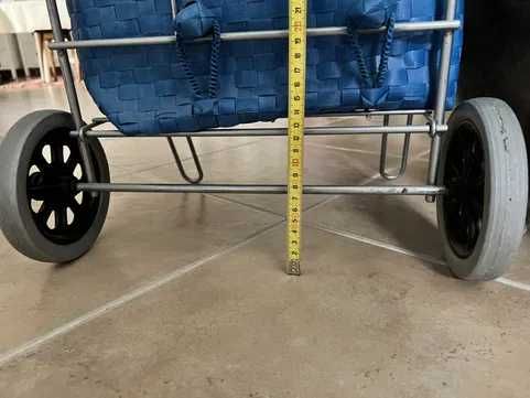 Carrinho para compras supermercado com rodas largas azul ráfia