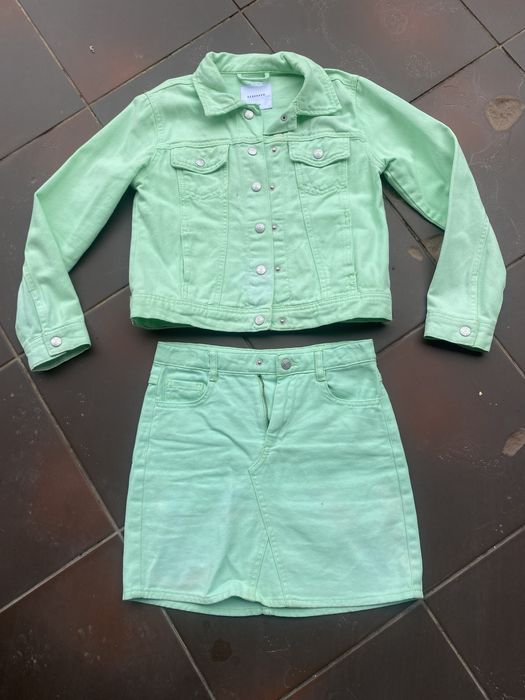 Komplet jeansowy seledynowy 140