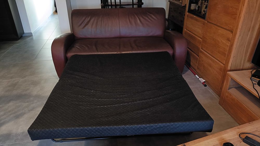 Komplet skórzany - sofa + fotel i pufa