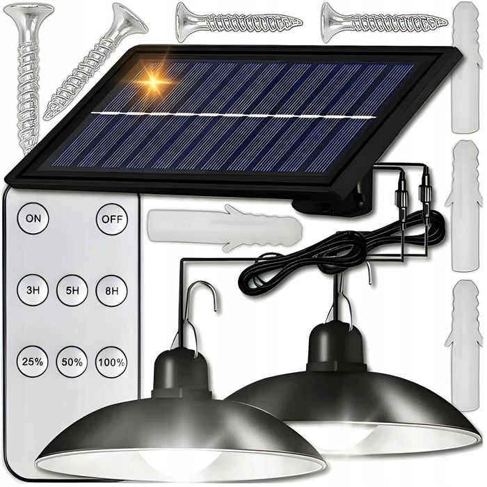 ZESTAW 2x ŻYRANDOL Lampa Wisząca Solarna LED Z Czujnikiem + Pilot