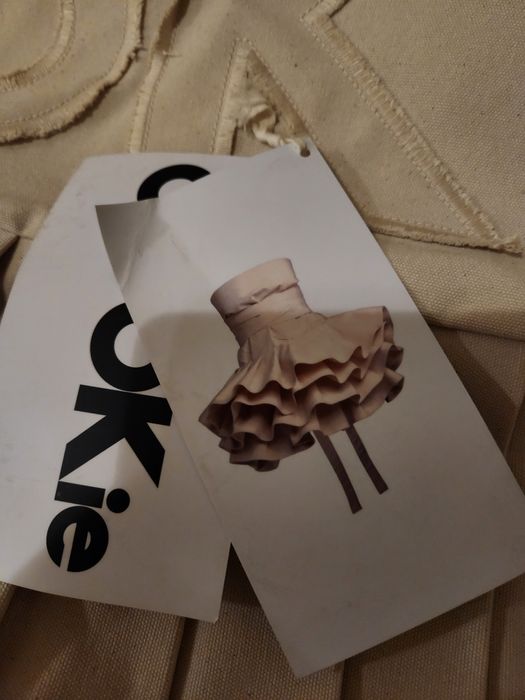Fartuch lniany, nowy, Cookie, z falbanami, wiązany w pasie, rozkloszow