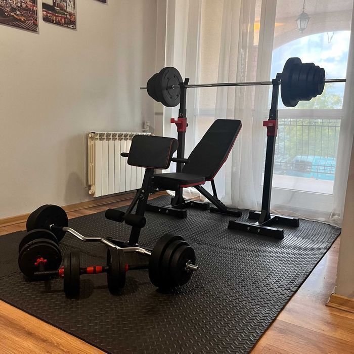 Zestaw Do Ćwiczeń 130kg Domowa Siłownia Ławeczka Atlas Sprzęt Siłowy