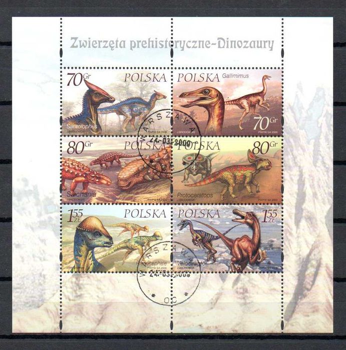 Znaczki Polska 2000 rok Dinozaury blok