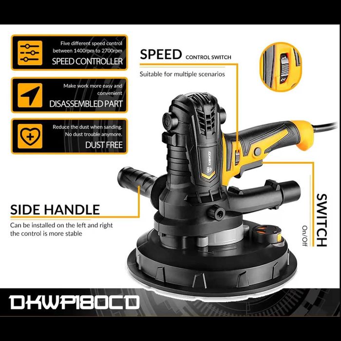 D70- Lixadora DEKO DKWP180CD 900W Lixadeira drywall polimento luz LED