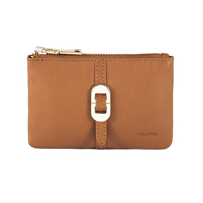 portfel saszetka damska skórzana elegancka rfid - jasnobrązowy