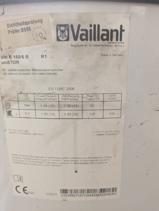 Bojler  Vaillant  EN 12897.2006